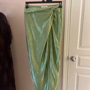 12th Tribe Metallic Green Draped Maxi Skirt
